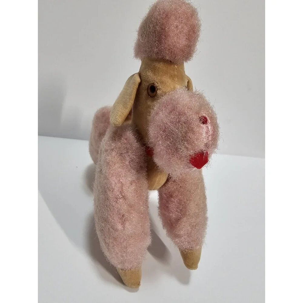 Vintage Pink Poodle Plush Standing Dog Toy Mid Century Carnival Prize Style